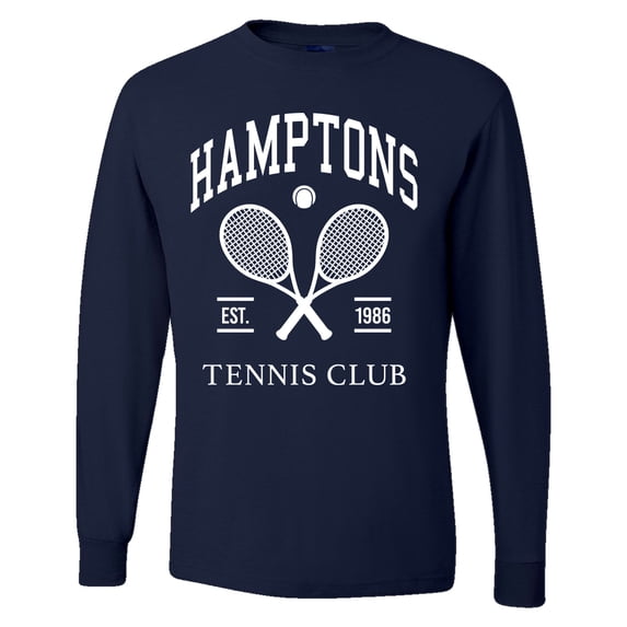 Wild Bobby Hamptons Tennis Club Est 1986 Sports Mens Long Sleeve Shirt, Navy, Small
