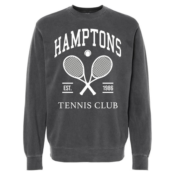 Wild Bobby Hamptons Tennis Club Est 1986 Sports Pigment-Dyed Crewneck Sweatshirt, Black, XX-Large