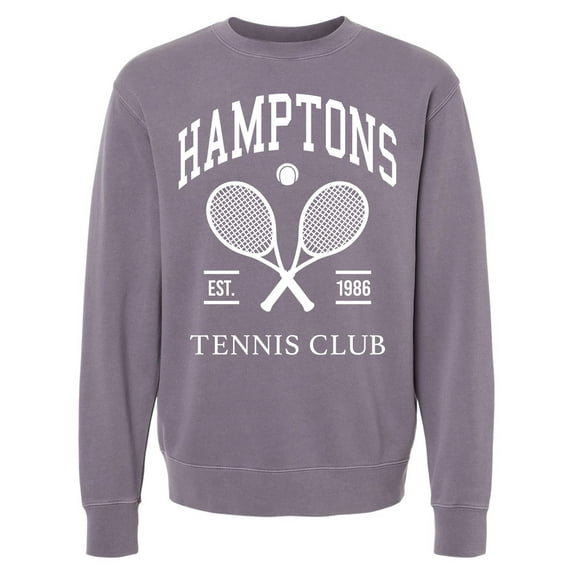 Wild Bobby Hamptons Tennis Club Est 1986 Sports Pigment-Dyed Crewneck Sweatshirt, Purple, Large