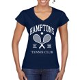 thumbnail image 1 of Wild Bobby Hamptons Tennis Club Est 1986 Sports Women’s Standard V-Neck Tee, Navy, Small, 1 of 6