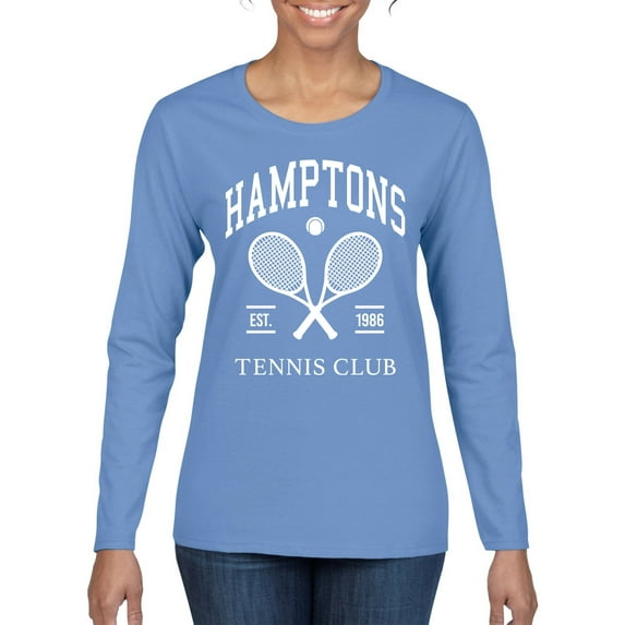 Wild Bobby Hamptons Tennis Club Est 1986 Sports Womens Graphic Long Sleeve T-Shirt, Light Blue, XX-Large
