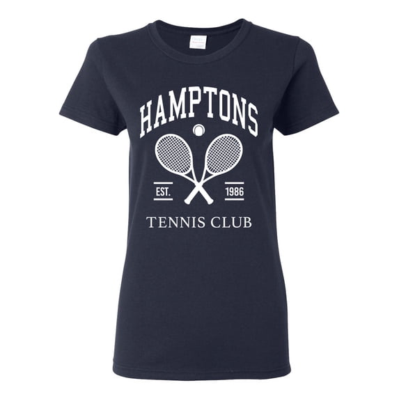Wild Bobby Hamptons Tennis Club Est 1986 Sports Womens Graphic T-Shirt, Navy, XX-Large