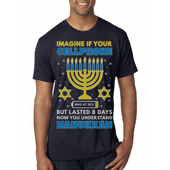 Wild Bobby Hanukkah Imagine If Your Phone Battery was Low but Lasted 8 Days Men Premium Tri Blend T-Shirt, Vintage Navy, X-Large