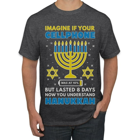 Wild Bobby Hanukkah Imagine If Your Phone Battery was Low but Lasted 8 Days Men T-Shirt, Heather Black, XX-Large