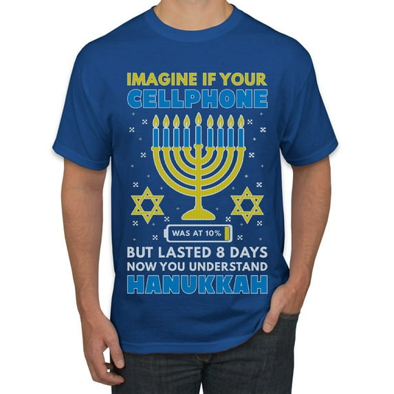 Wild Bobby Hanukkah Imagine If Your Phone Battery was Low but Lasted 8 Days Men T-Shirt, Royal, 3X-Large