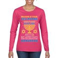 thumbnail image 1 of Wild Bobby Hanukkah Imagine If Your Phone Battery was Low but Lasted 8 Days Women Graphic Long Sleeve T-Shirt, Fuschia, Small, 1 of 6