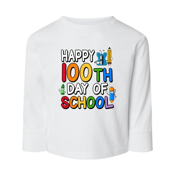 Wild Bobby Happy 100th Day of School Cute Pencil Marker, 100 Days of School 2024 2025 Design for Kids Youth Boys Girls School Toddler Long Sleeve Shirt