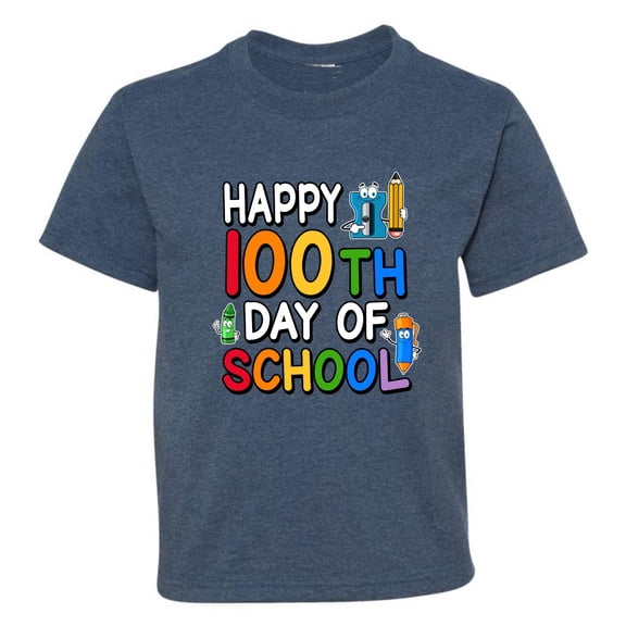 Wild Bobby Happy 100th Day of School Cute Pencil Marker, 100 Days of School 2024 2025 Design for Kids Youth Boys Girls School Unisex Boys Girls Graphic Youth T-Shirt