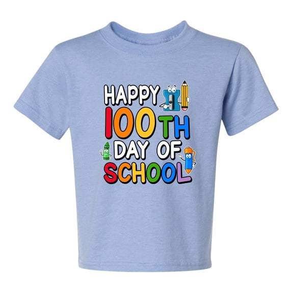 Wild Bobby Happy 100th Day of School Cute Pencil Marker, 100 Days of School 2024 2025 Design for Kids Youth Boys Girls School Unisex Boys Girls Graphic Youth T-Shirt