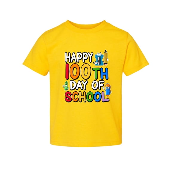Wild Bobby Happy 100th Day of School Cute Pencil Marker, 100 Days of School 2024 2025 Design for Kids Youth Boys Girls School Toddler Crew Graphic T-Shirt