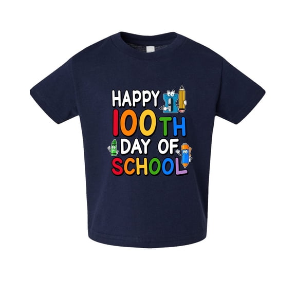 Wild Bobby Happy 100th Day of School Cute Pencil Marker, 100 Days of School 2024 2025 Design for Kids Youth Boys Girls School Toddler Crew Graphic T-Shirt