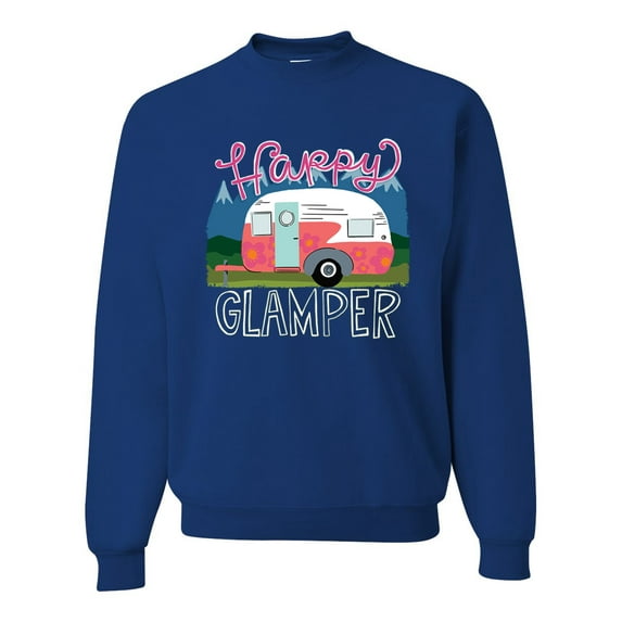 Wild Bobby, Happy Glamper | Fancy Camping Camper Van Caravan | Nature Lover Unisex Crewneck Sweatshirt, Royal, L