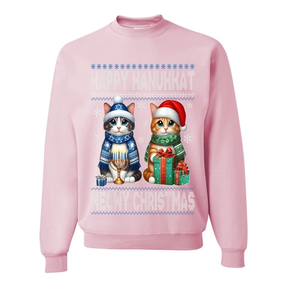 Wild Bobby Happy Hanukkat Meowy Christmas Sweater | Holiday Unisex Crewneck Sweatshirt