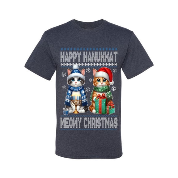 Wild Bobby Happy Hanukkat Meowy Christmas Sweater | Holiday Unisex Men Tee