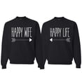 thumbnail image 1 of Wild Bobby, Happy Life Happy Wife Valentines Day Outfit His and Hers Matching Couples Crewneck Sweatshirts, Black, Mens 3XL-Womens 2XL, 1 of 6