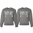 thumbnail image 1 of Wild Bobby, Happy Life Happy Wife Valentines Day Outfit His and Hers Matching Couples Crewneck Sweatshirts, Heather Grey, Mens 3XL-Womens S, 1 of 6