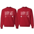 thumbnail image 1 of Wild Bobby, Happy Life Happy Wife Valentines Day Outfit His and Hers Matching Couples Crewneck Sweatshirts, Red, Mens L-Womens L, 1 of 6