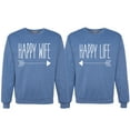 thumbnail image 1 of Wild Bobby, Happy Life Happy Wife Valentines Day Outfit His and Hers Matching Couples Crewneck Sweatshirts, Vintage Heather Blue, Mens 3XL-Womens M, 1 of 6