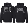 thumbnail image 1 of Wild Bobby, Happy Life Happy Wife Valentines Day Outfit His and Hers Matching Couples Hoodie Sweatshirts, Black, Mens S-Womens S, 1 of 6