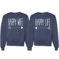 thumbnail image 1 of Wild Bobby, Happy Wife Happy Life Couples, Matching Couples Crewneck Sweater, Heather Navy, Mens 3XL-Womens L, 1 of 1