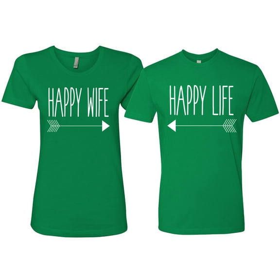 Wild Bobby, Happy Wife Happy Life Couples ,Matching Couples Tee, Kelly, Mens M-Womens L