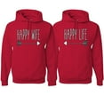 thumbnail image 1 of Wild Bobby, Happy Wife Happy Life Cute Classic Funny His and Hers Matching Couples Hoodies Sweater Set, Red, Mens 2XL-Womens XL, 1 of 3