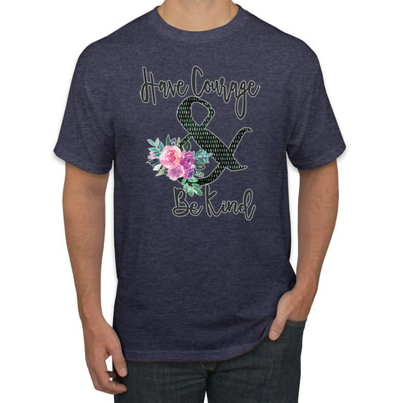 Wild Bobby, Have Courage & Be Kind Flower Artsy Gift Inspirational Pop Culture Men's Graphic T-Shirt, Vintage Heather Navy, X-Large