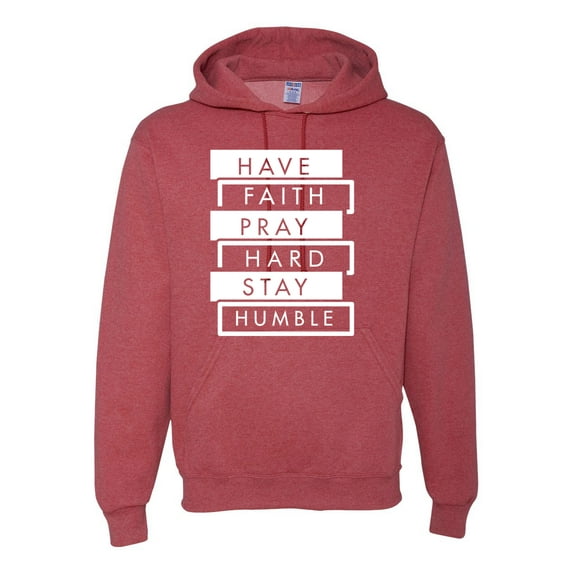 Wild Bobby, Have Faith Pray Hard Stay Humble Inspirational/Christian Unisex Graphic Hoodie Sweatshirt, Vintage Heather Red, Medium
