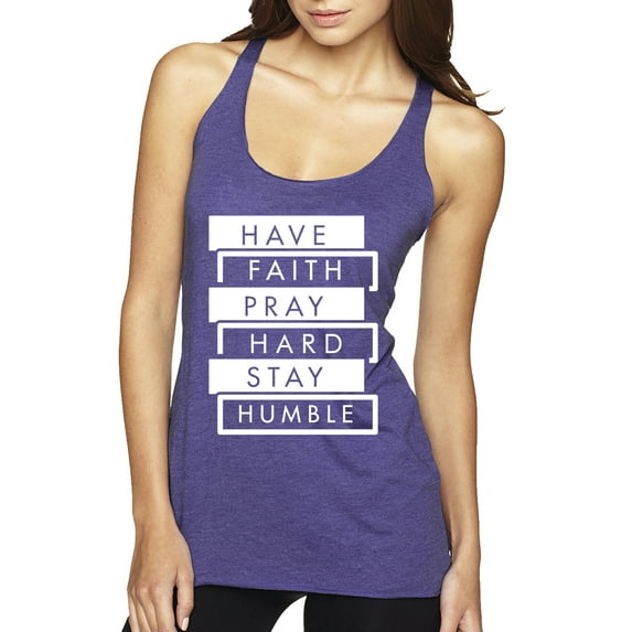 Wild Bobby Have Faith Pray Hard Stay Humble Inspirational/Christian Women Tri-Blend Racerback Tank Top, Purple Rush, Medium