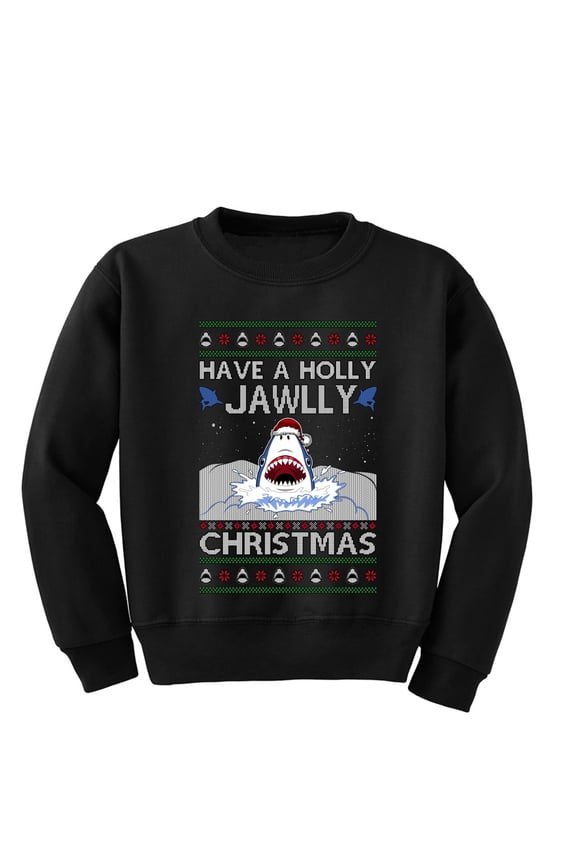 Have a Holly Jawlly Christmas, Cute Shark Christmas Sweater | Holiday Unisex Boys Girls Crewneck Graphic Sweatshirt