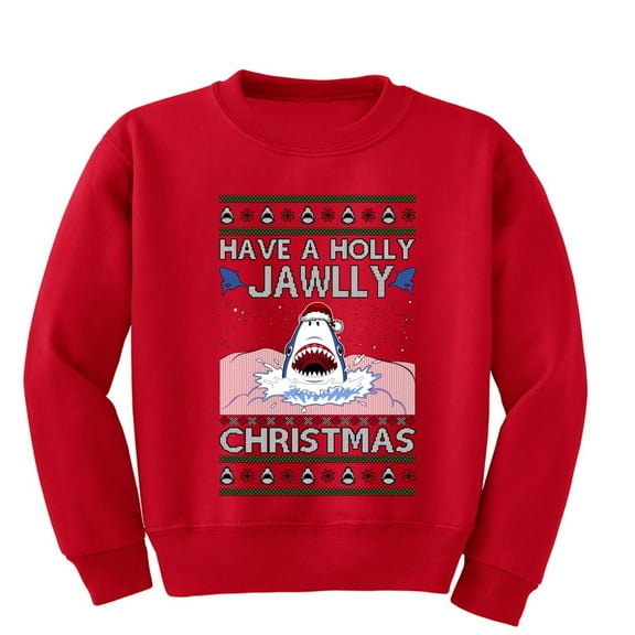 Wild Bobby Have a Holly Jawlly Christmas, Cute Shark Christmas Sweater | Holiday Unisex Boys Girls Crewneck Graphic Sweatshirt