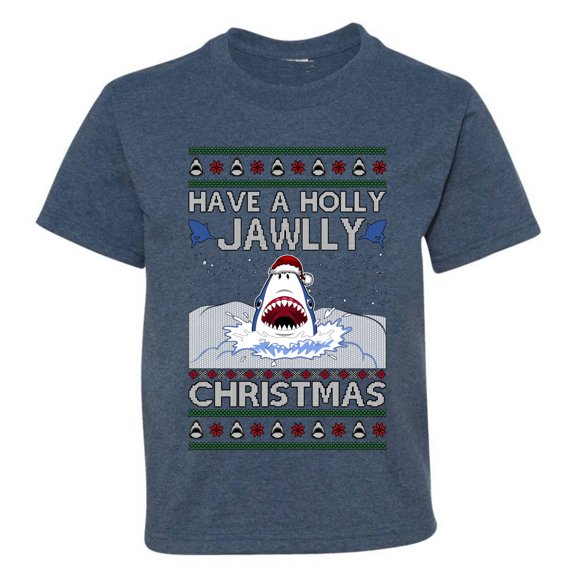 Wild Bobby Have a Holly Jawlly Christmas, Cute Shark Christmas Sweater | Holiday Unisex Boys Girls Graphic Youth T-Shirt