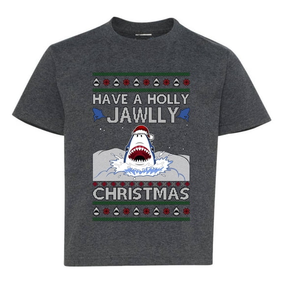 Wild Bobby Have a Holly Jawlly Christmas, Cute Shark Christmas Sweater | Holiday Unisex Boys Girls Graphic Youth T-Shirt