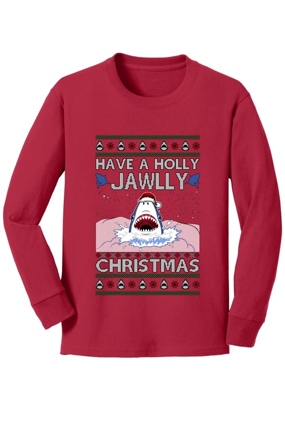 Have a Holly Jawlly Christmas, Cute Shark Christmas Sweater | Holiday Youth Longsleeve Shirt