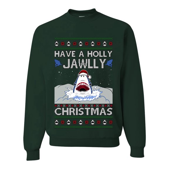Wild Bobby Have a Holly Jawlly Christmas Shark Sweater | Funny Holiday Unisex Crewneck Sweatshirt