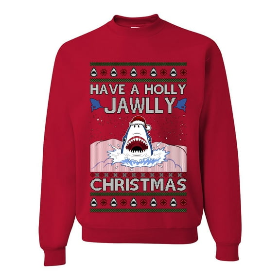 Wild Bobby Have a Holly Jawlly Christmas Shark Sweater | Funny Holiday Unisex Crewneck Sweatshirt