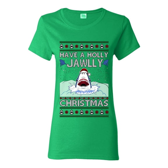 Wild Bobby Have a Holly Jawlly Christmas Shark Sweater | Funny Holiday Women Graphic Tee