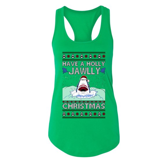 Wild Bobby Have a Holly Jawlly Christmas Shark Sweater | Funny Holiday Women Racerback Tank Top