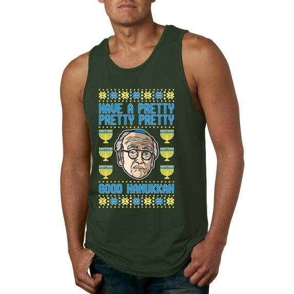 Wild Bobby, Have a Pretty Pretty Pretty Good Hanukkah Curb Larry, Hanukkah, Men Graphic Tank Top, Forest Green, Large