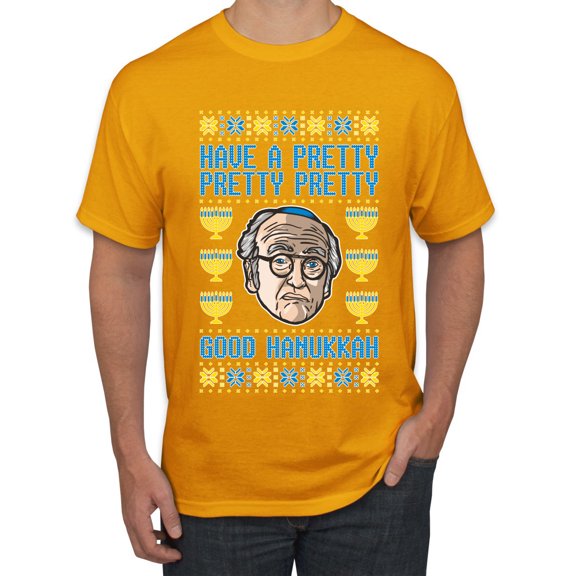 Wild Bobby, Have a Pretty Pretty Pretty Good Hanukkah Curb Larry, Hanukkah, Men Graphic Tee, Gold, 3X-Large