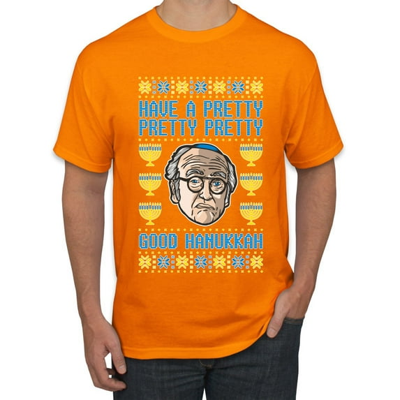 Wild Bobby, Have a Pretty Pretty Pretty Good Hanukkah Curb Larry, Hanukkah, Men Graphic Tee, Orange, Large