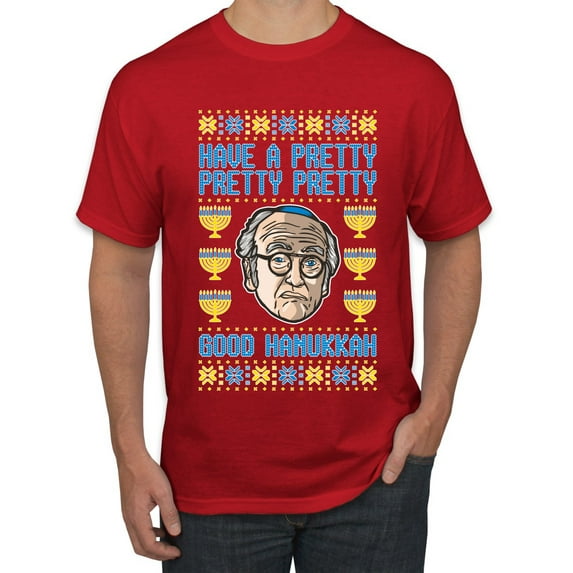 Wild Bobby, Have a Pretty Pretty Pretty Good Hanukkah Curb Larry, Hanukkah, Men Graphic Tee, Red, Medium