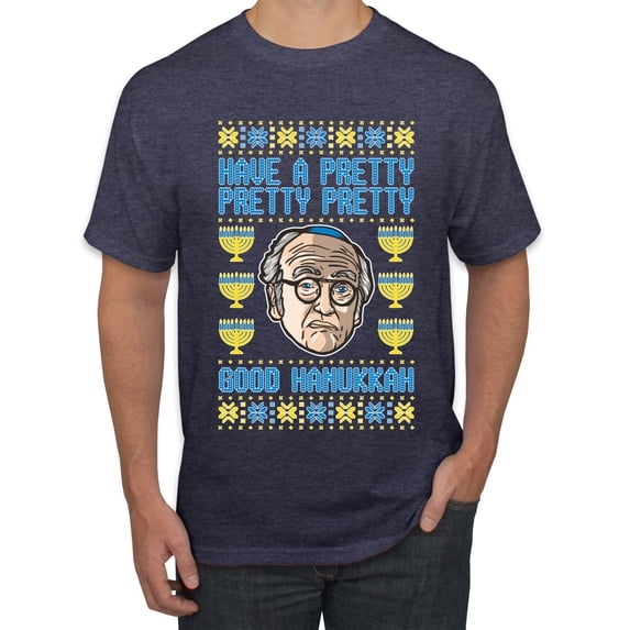 Wild Bobby, Have a Pretty Pretty Pretty Good Hanukkah Curb Larry, Hanukkah, Men Graphic Tee, Vintage Heather Navy, 3X-Large