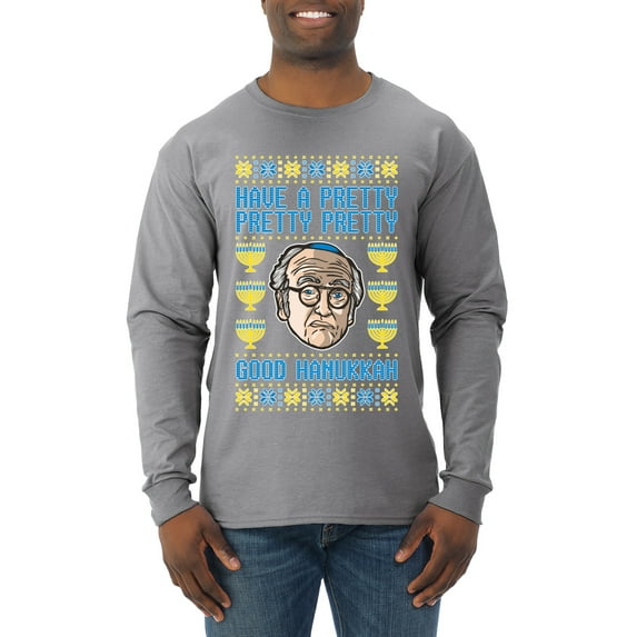 Wild Bobby, Have a Pretty Pretty Pretty Good Hanukkah Curb Larry, Hanukkah, Men Long Sleeve Shirt, Heather Grey, Medium