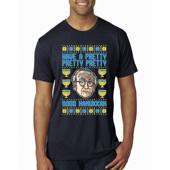 Wild Bobby, Have a Pretty Pretty Pretty Good Hanukkah Curb Larry, Hanukkah, Men Premium Tri Blend Tee, Vintage Navy, Large