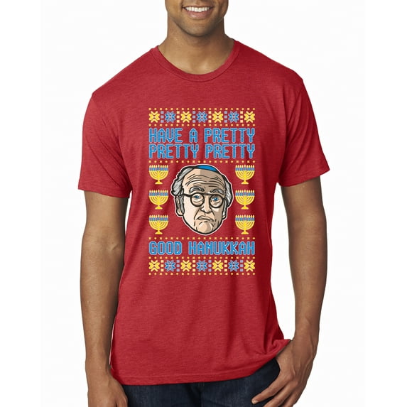 Wild Bobby, Have a Pretty Pretty Pretty Good Hanukkah Curb Larry, Hanukkah, Men Premium Tri Blend Tee, Vintage Red, Large