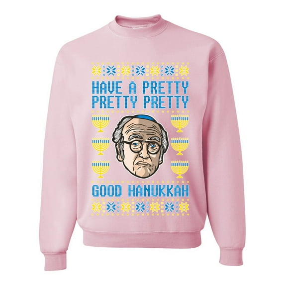Wild Bobby, Have a Pretty Pretty Pretty Good Hanukkah Curb Larry, Hanukkah, Unisex Crewneck Graphic Sweatshirt, Light Pink, 3X-Large