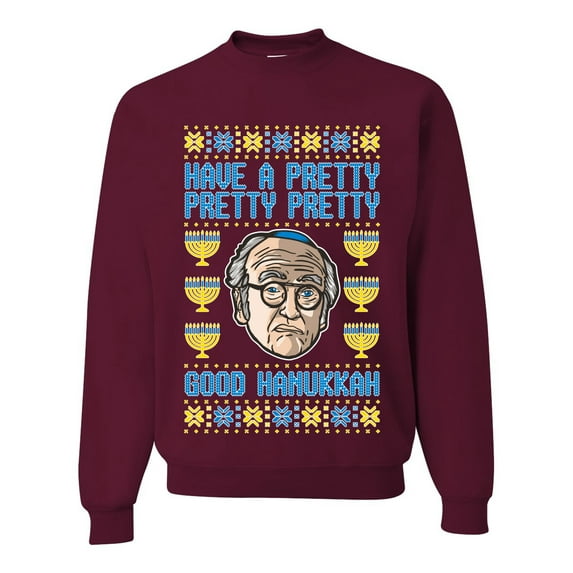 Wild Bobby, Have a Pretty Pretty Pretty Good Hanukkah Curb Larry, Hanukkah, Unisex Crewneck Graphic Sweatshirt, Maroon, Medium