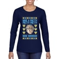 thumbnail image 1 of Wild Bobby, Have a Pretty Pretty Pretty Good Hanukkah Curb Larry, Hanukkah, Women Graphic Long Sleeve Tee, Navy, Large, 1 of 4