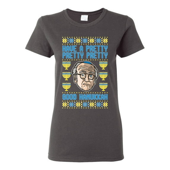 Wild Bobby, Have a Pretty Pretty Pretty Good Hanukkah Curb Larry, Hanukkah, Women Graphic Tee, Charcoal, Large